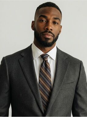 Robert Talbott Silk Tie Brown Blue Red Striped Handmade Designer Necktie USA